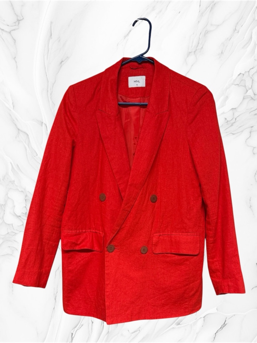 MNL Bright Red Double-Breasted Blazer linen cotton blend size small